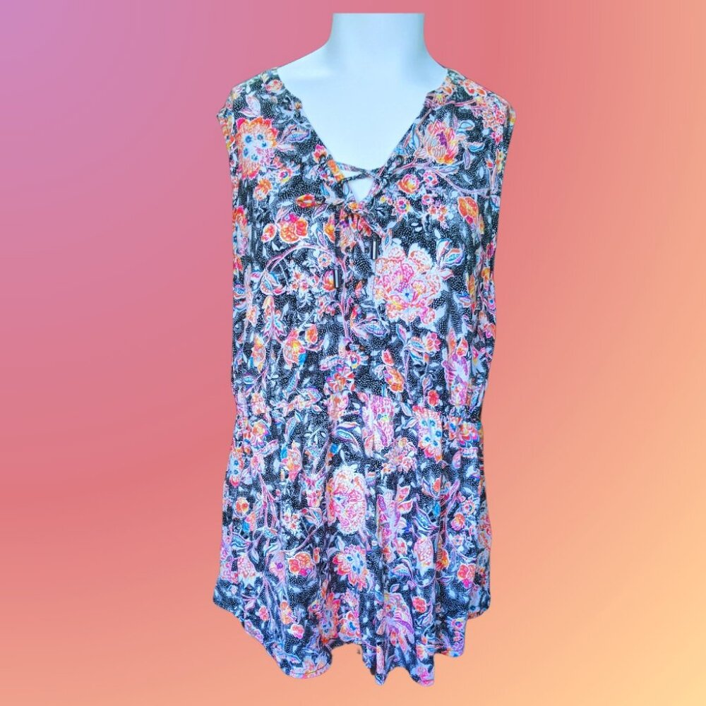Sleeveless summer top with neon floral pattern